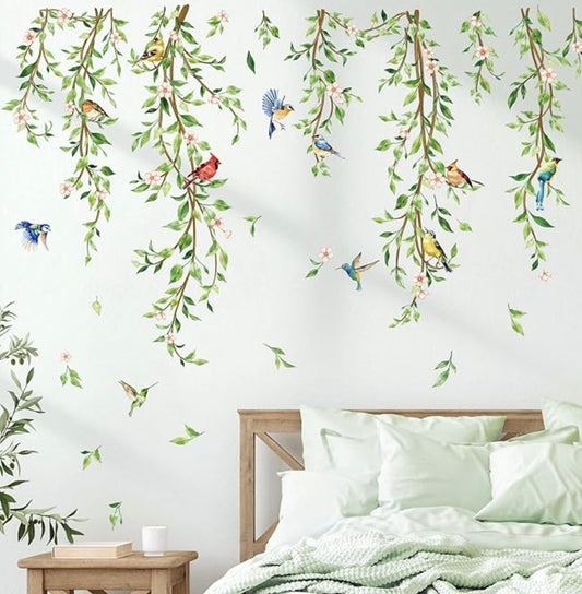 Green Vine and Birds Wall Decals